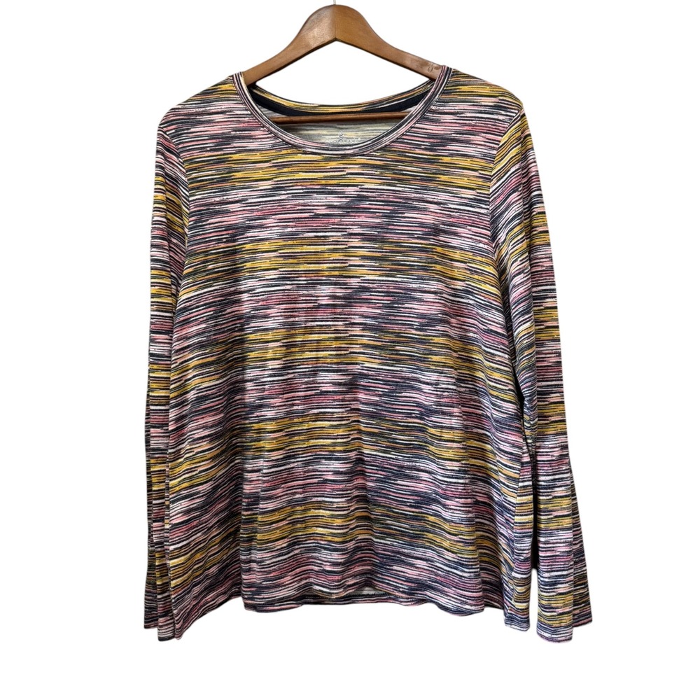 Cuddl Duds Long Sleeve Top Womens Large Multi Color Excellent Space Dye Stripe